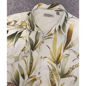 Tommy Bahama 100% Silk Cream Button Up Men XXL Hawaiian/Floral Camp Shirt Preppy